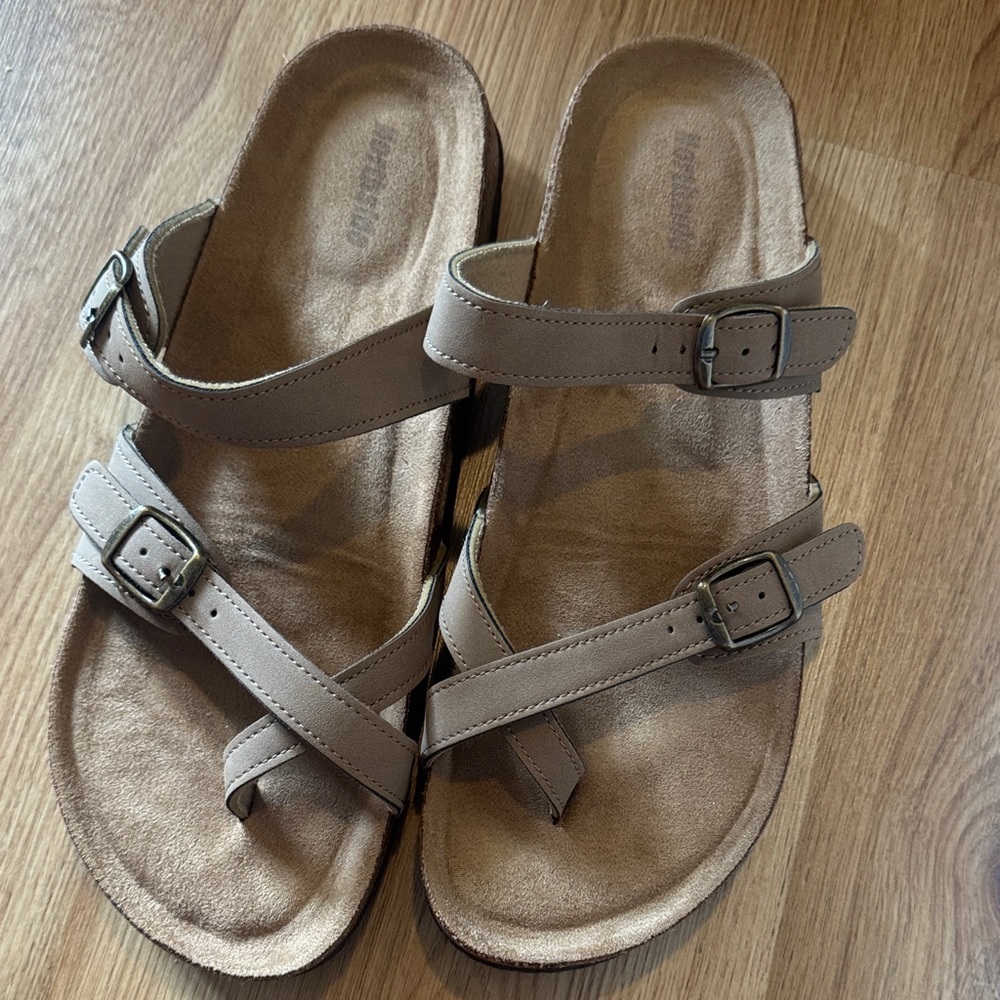 Tan Double Strap Sandals